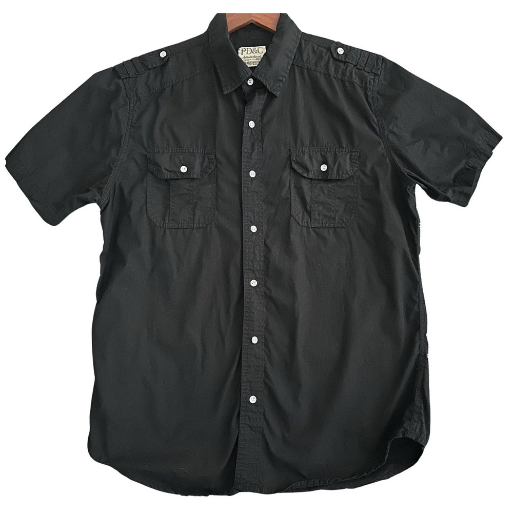 PD&C Black Tactical Shirt Men Large Short Sleeve Military Utility Button Down